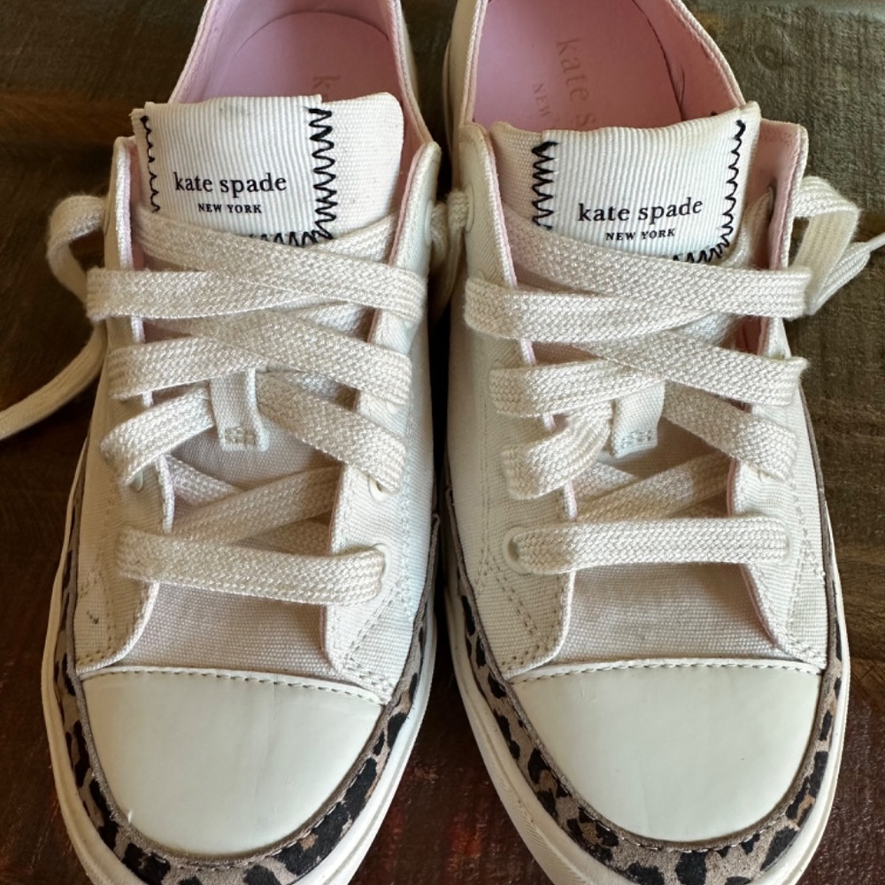 🔥👟👟KATE Spade! Kaia Leopard Print Trim Canvas Sneakers in cream-NEW!!👟👟🔥 - Picture 14 of 16